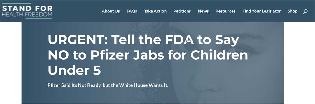 URGENT: Tell the FDA to Say NO to Pfizer Jabs for Children Under 5